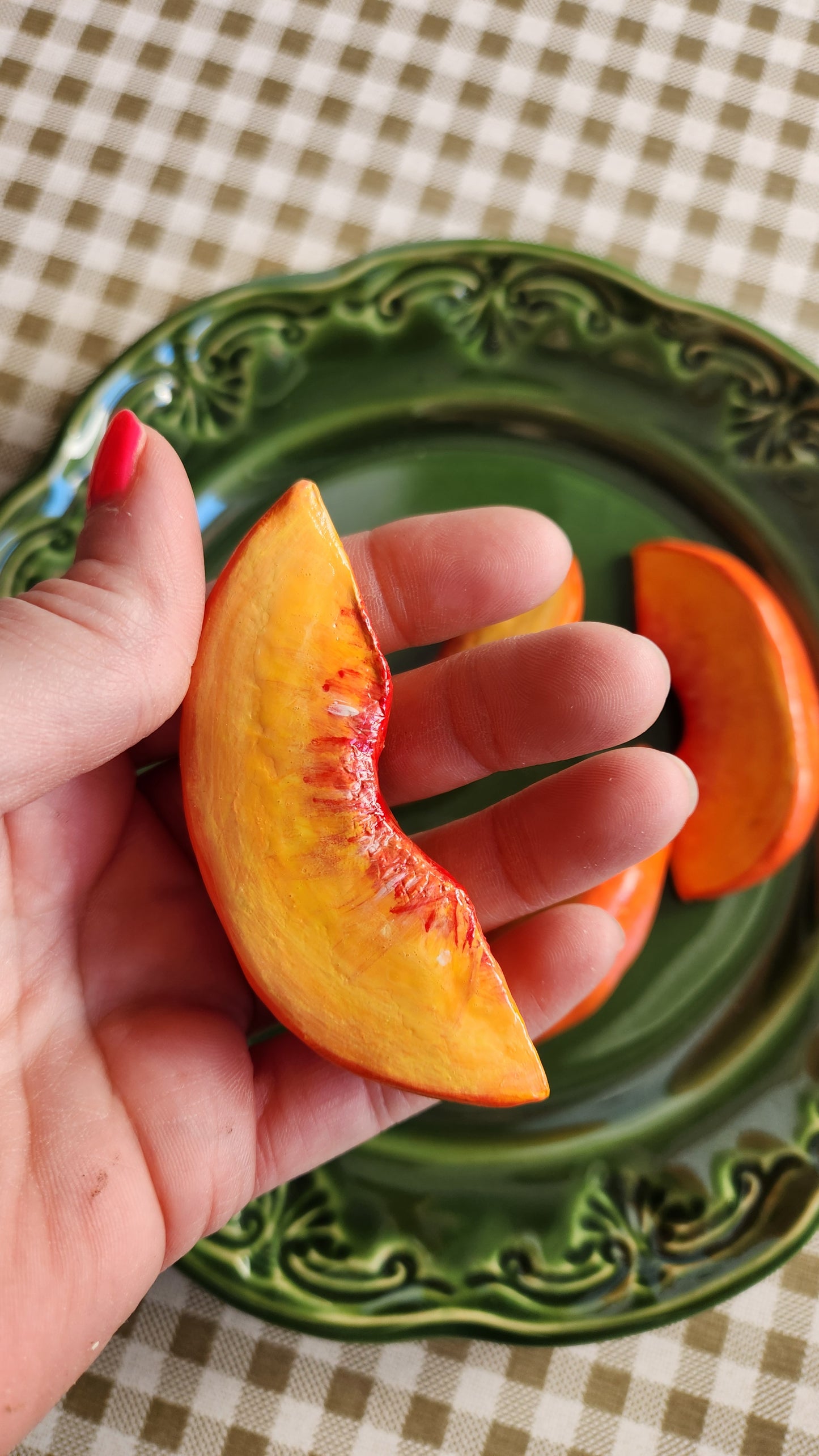 Set of 4 Sliced Peaches — Handcrafted Food Sculpture