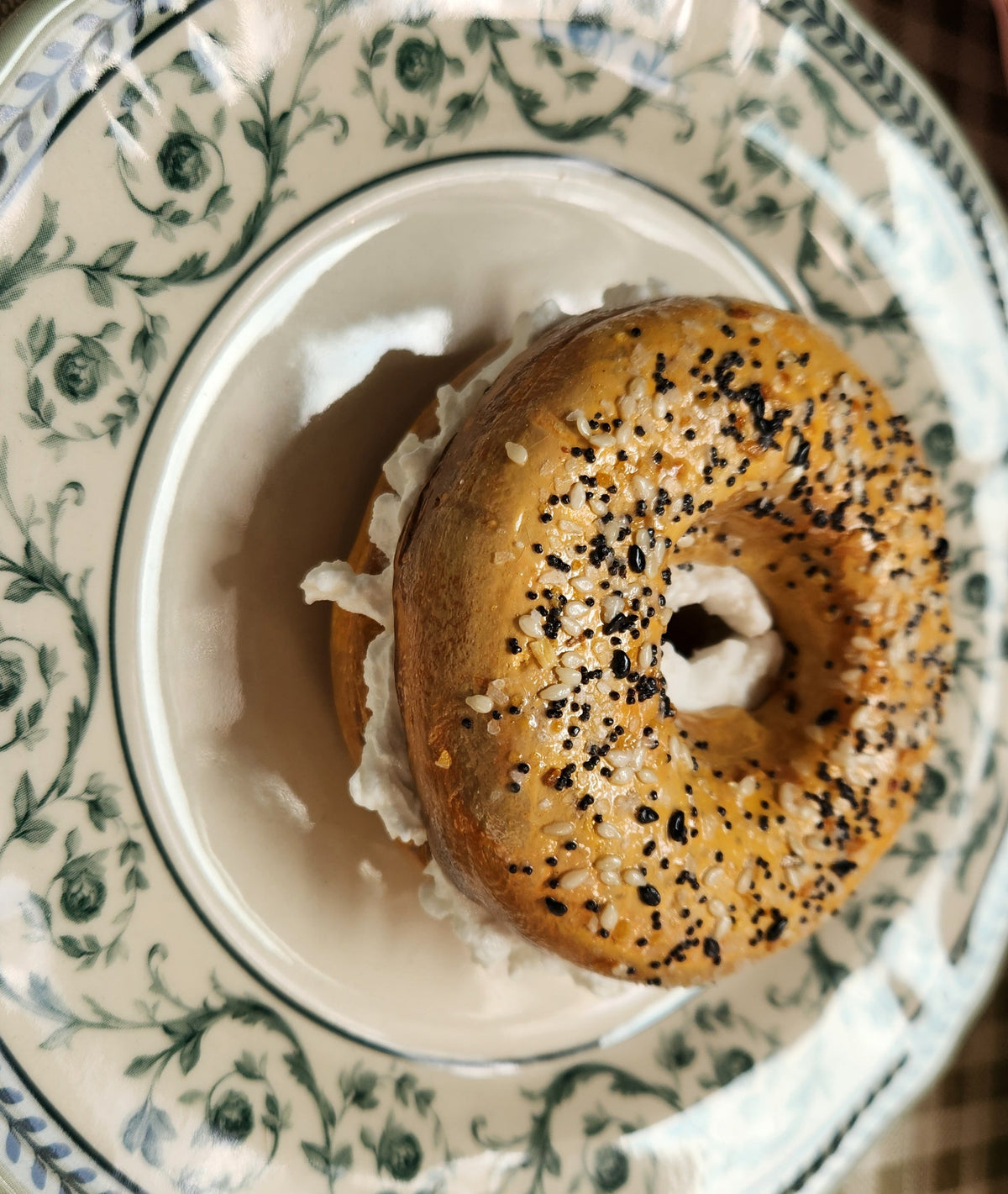 Everything Bagel ON PLATE— Handcrafted Food Sculpture, Fake Food Plate Wall