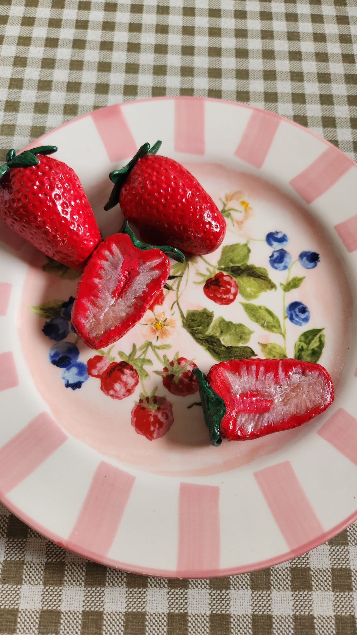 "Berry Sweet Breakfast"— Handcrafted Food Sculpture ON PLATE / Fake Food Plate Wall / Strawberries