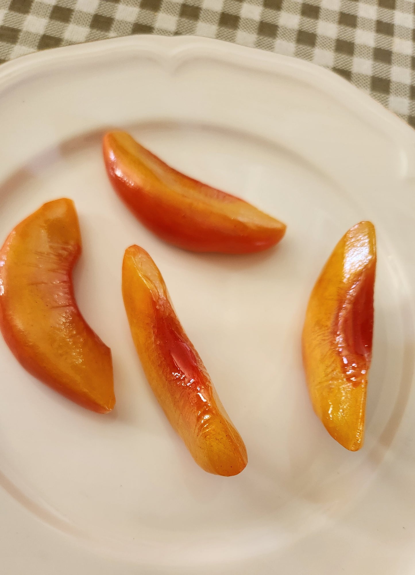 Set of 4 Sliced Peaches — Handcrafted Food Sculpture