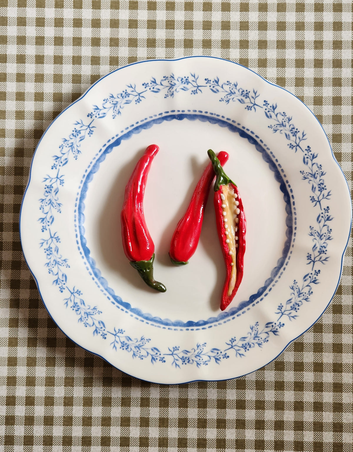 Hot Peppers — Handcrafted Food Sculpture ON PLATE/ Fake Food Plate Wall
