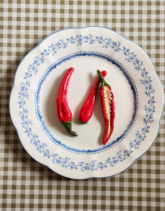 Hot Peppers — Handcrafted Food Sculpture ON PLATE/ Fake Food Plate Wall