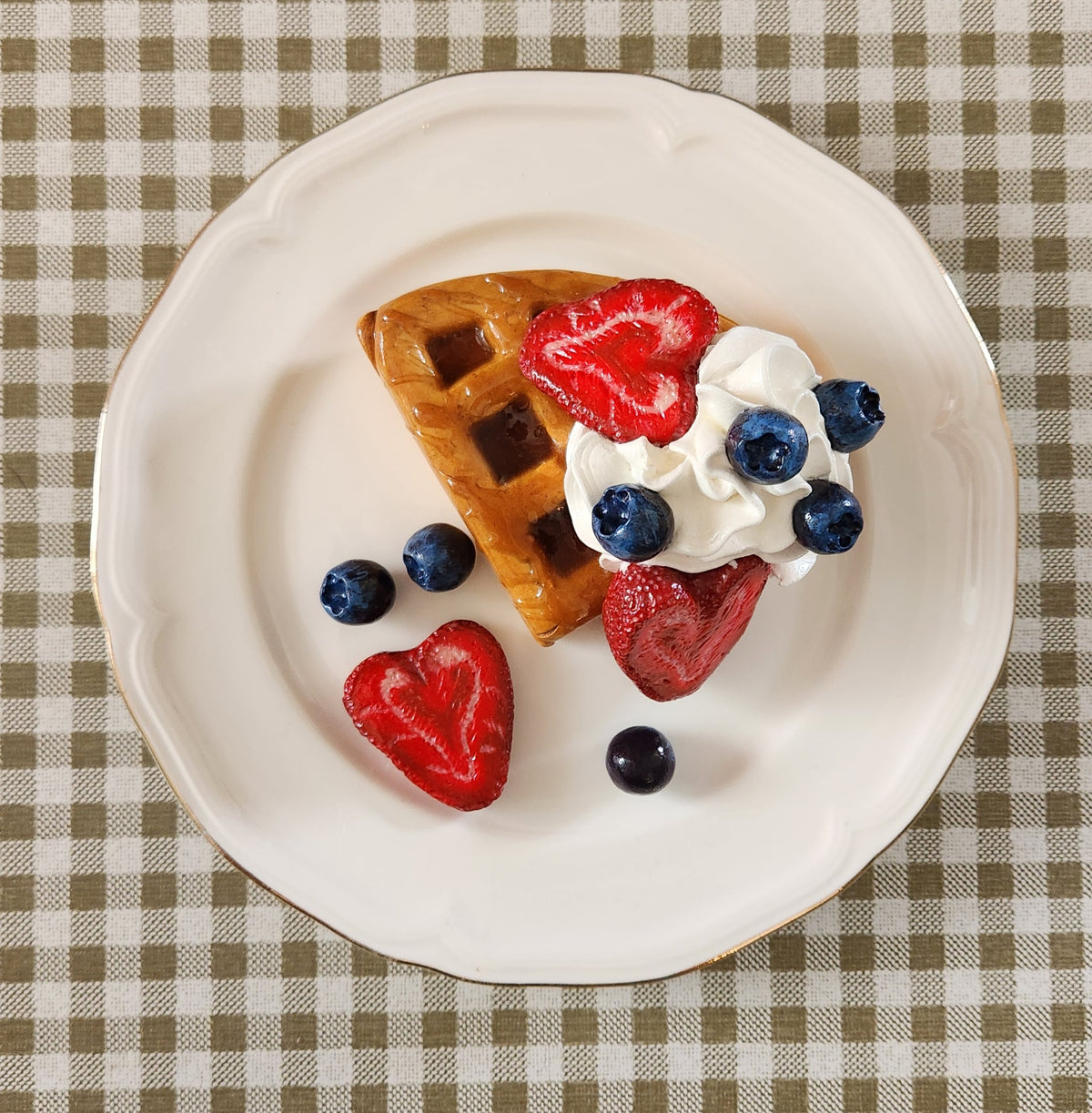 Berry Waffle — Handcrafted Food Sculpture,  Fake Food, Plate Wall Food Decor