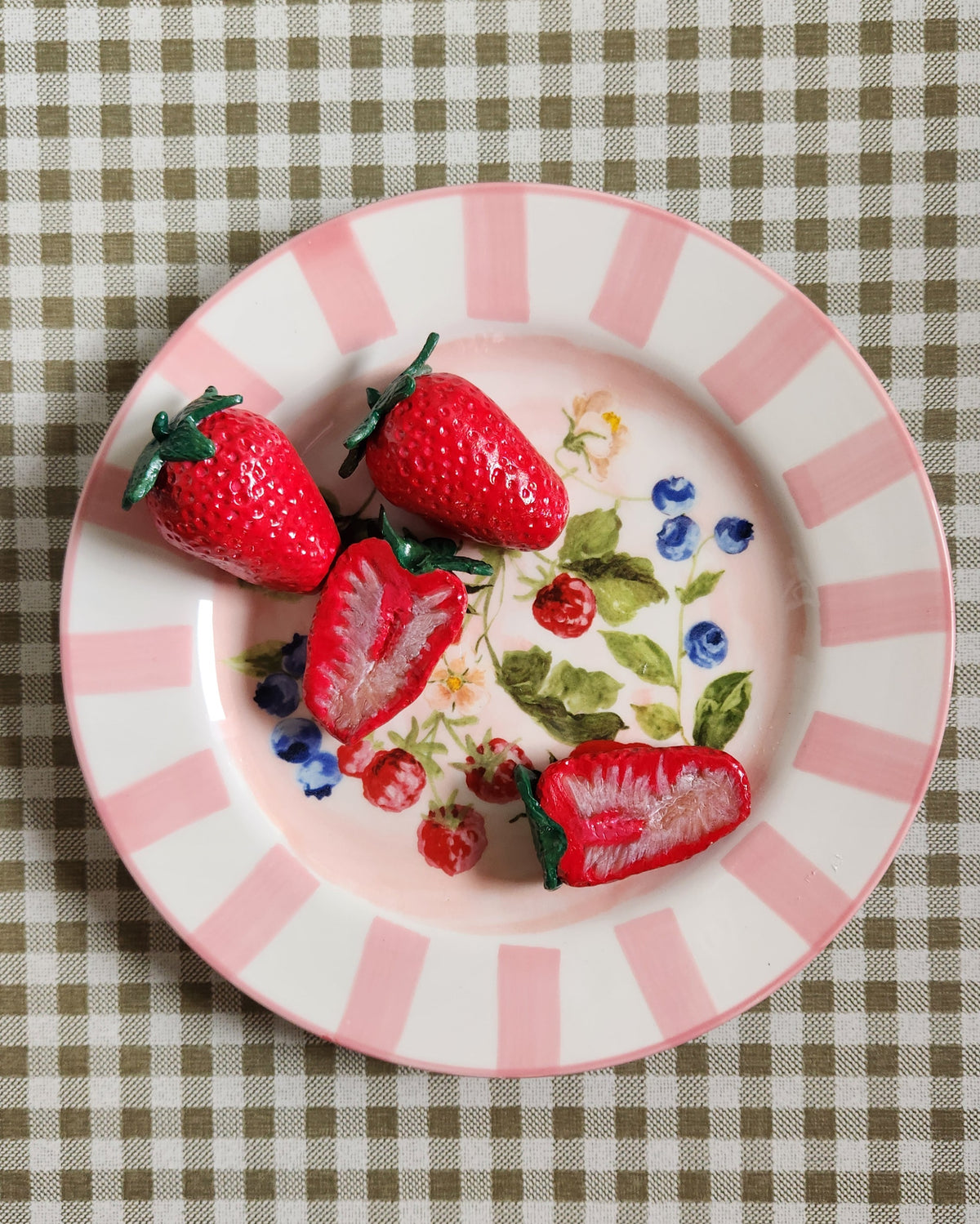 "Berry Sweet Breakfast"— Handcrafted Food Sculpture ON PLATE / Fake Food Plate Wall / Strawberries