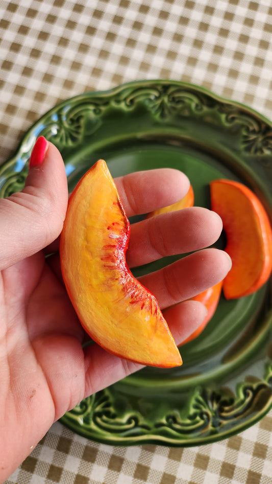 Set of 4 Sliced Peaches — Handcrafted Food Sculpture
