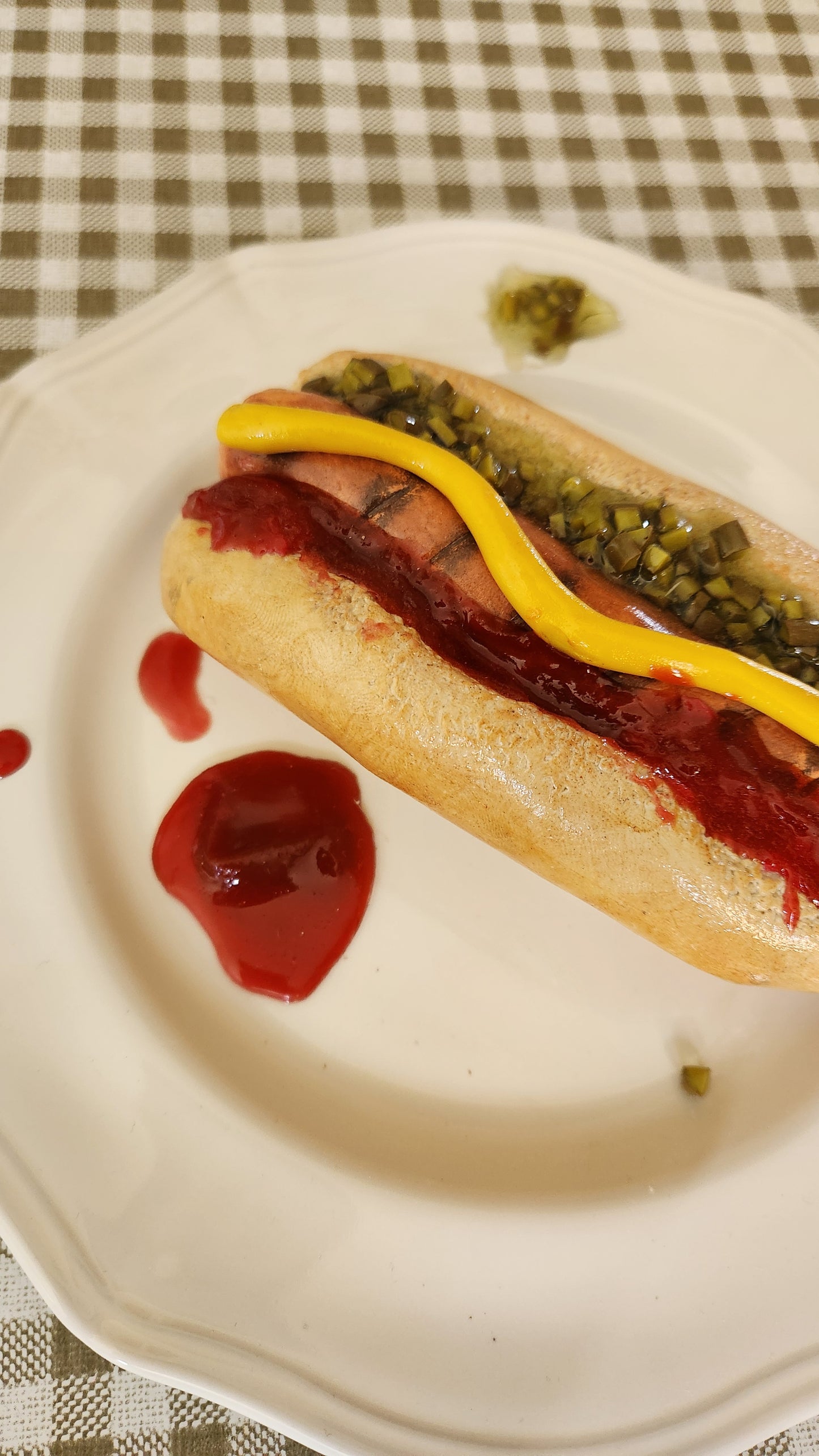 "Bad Day to be a Hotdog"— Handcrafted Food Sculpture ON PLATE