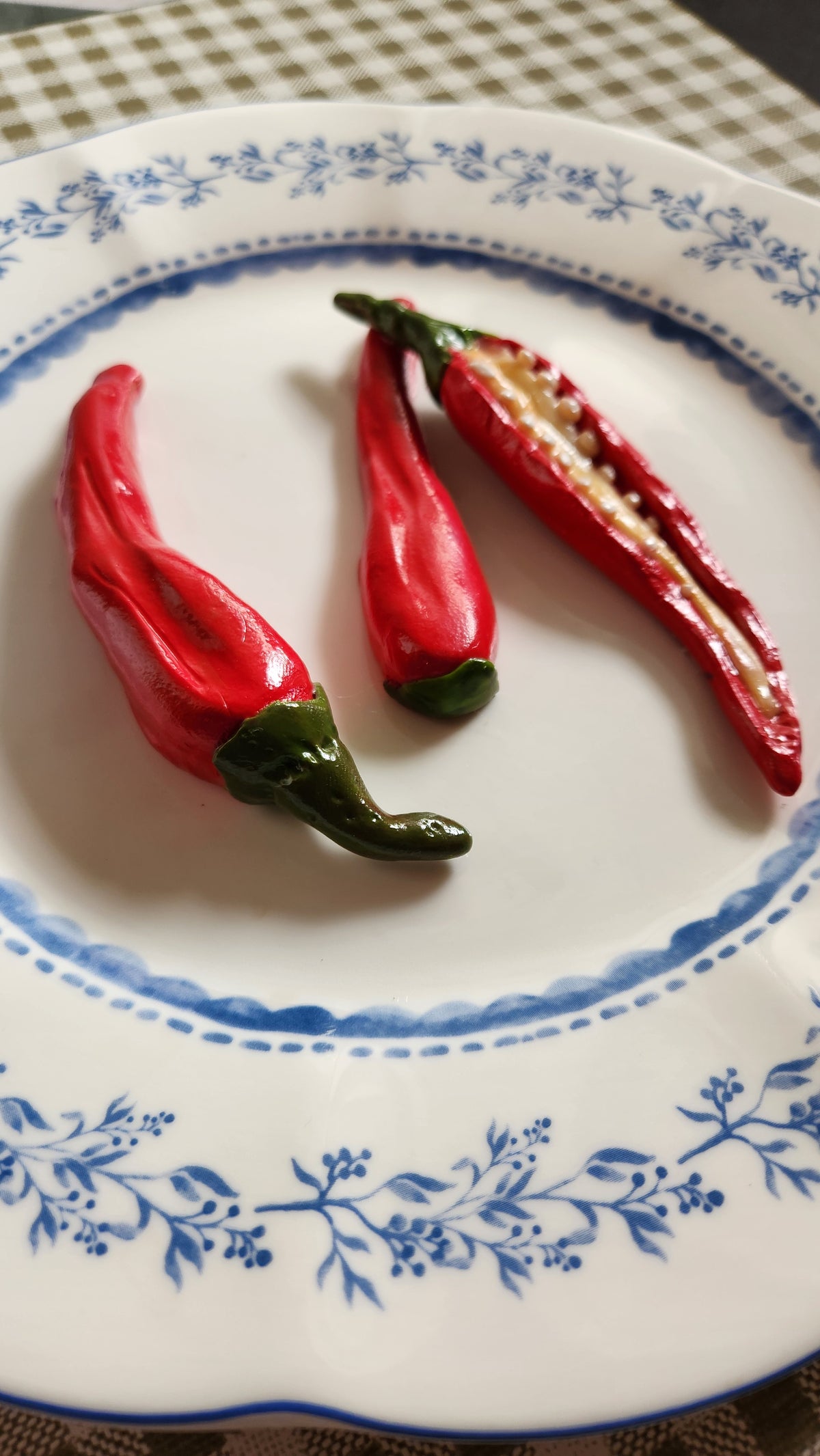 Hot Peppers — Handcrafted Food Sculpture ON PLATE/ Fake Food Plate Wall