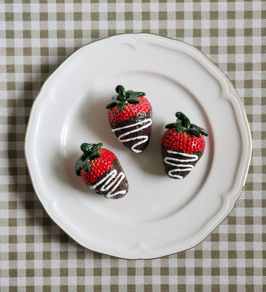 3 Chocolate Dipped Strawberries — Handcrafted Food Sculpture
