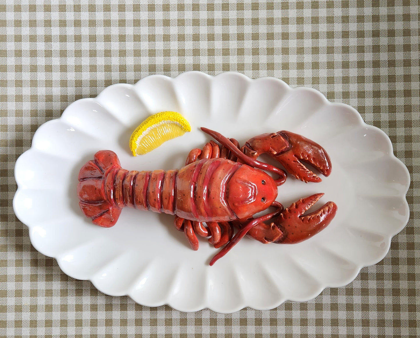Lobster with Lemon Wedge— Handcrafted Food Sculpture