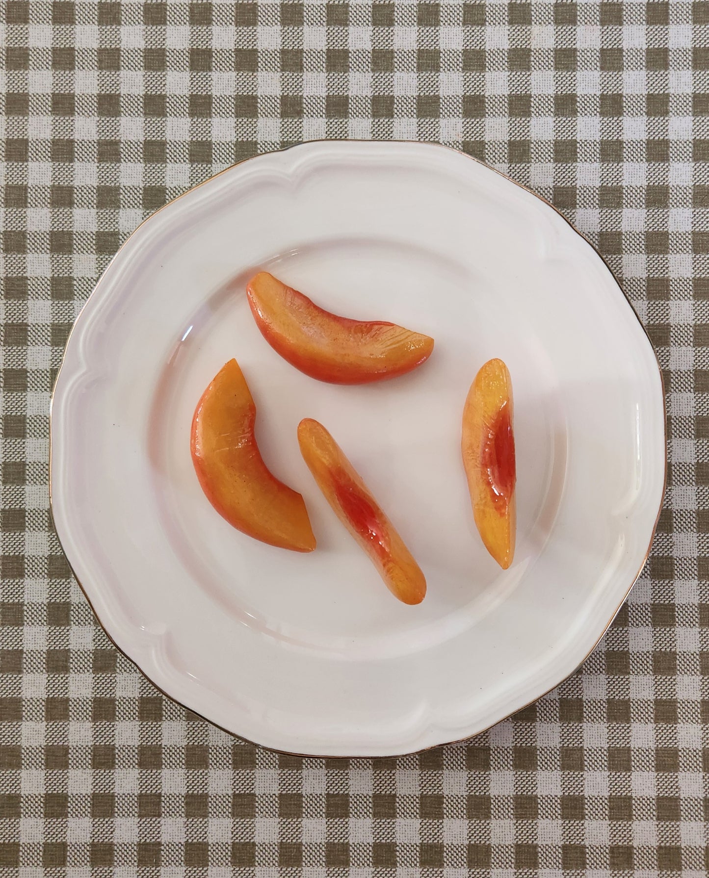 Set of 4 Sliced Peaches — Handcrafted Food Sculpture
