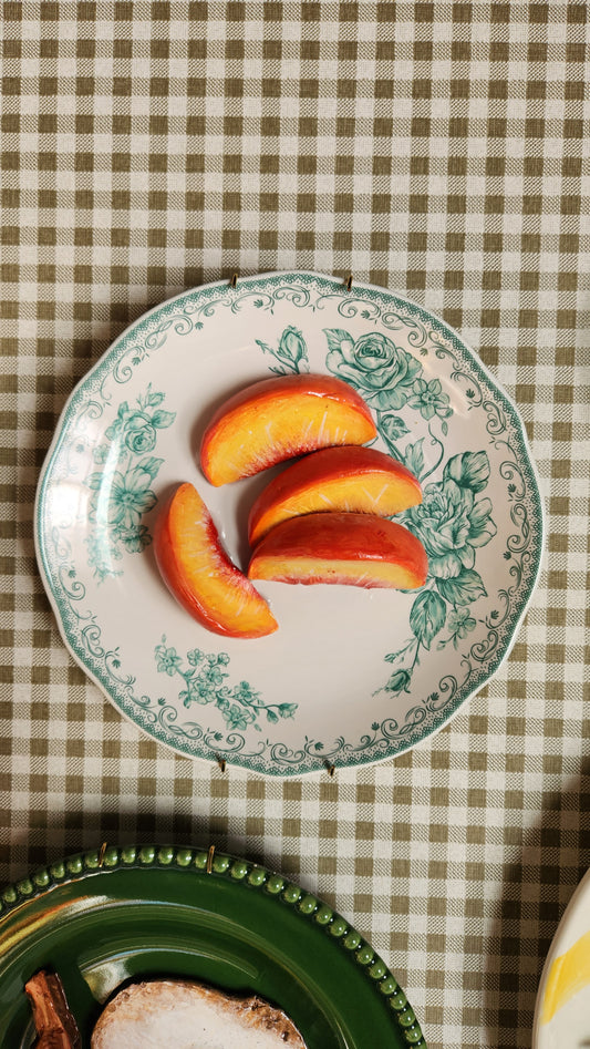 Set of 4 Sliced Peaches — Handcrafted Food Sculpture