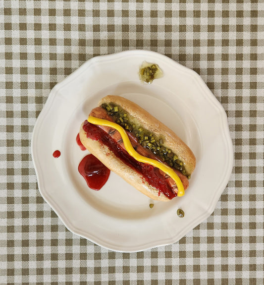 "Bad Day to be a Hotdog"— Handcrafted Food Sculpture ON PLATE