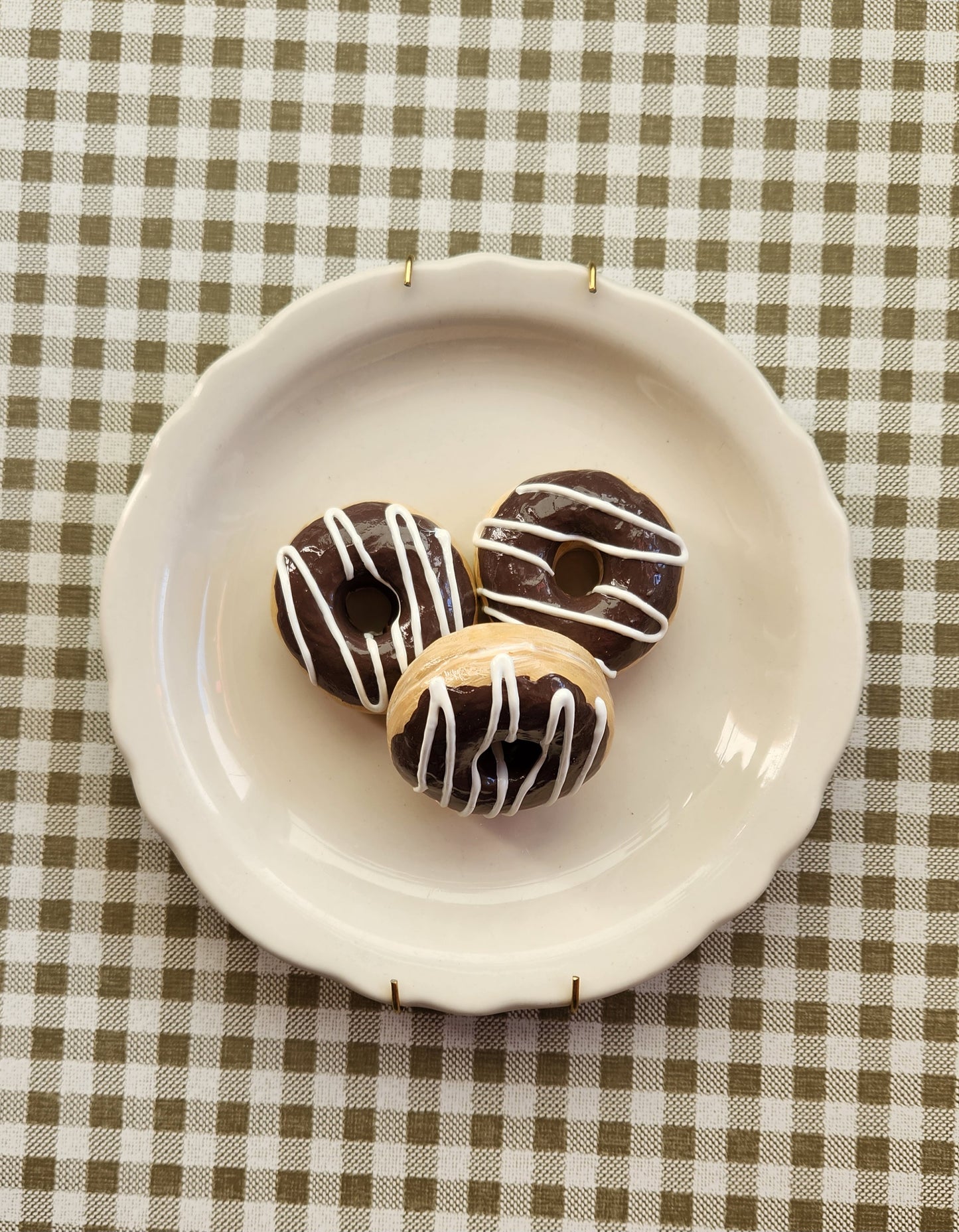 3 Mini Chocolate Frosted Doughnuts— Handcrafted Food Sculpture
