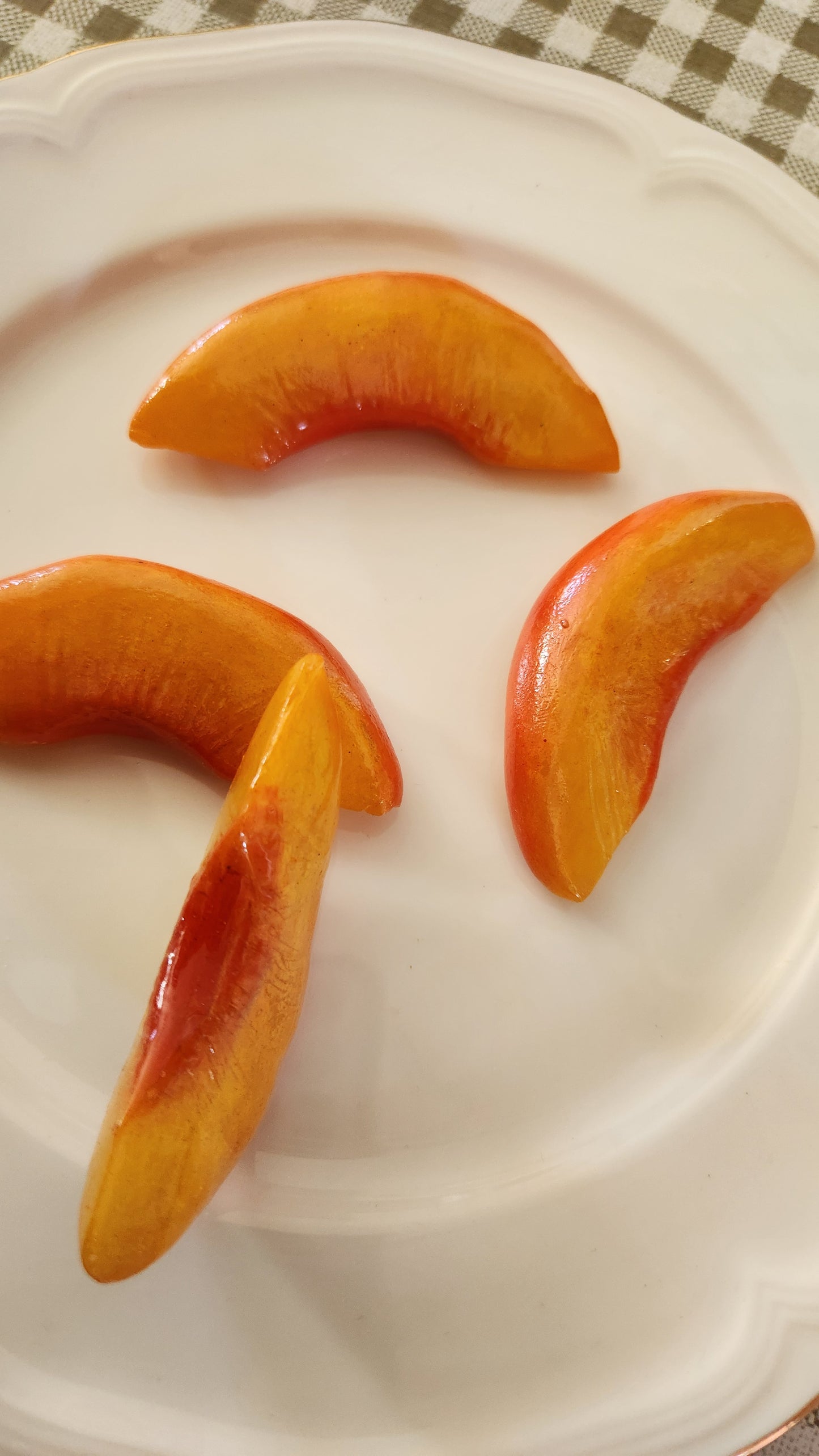 Set of 4 Sliced Peaches — Handcrafted Food Sculpture