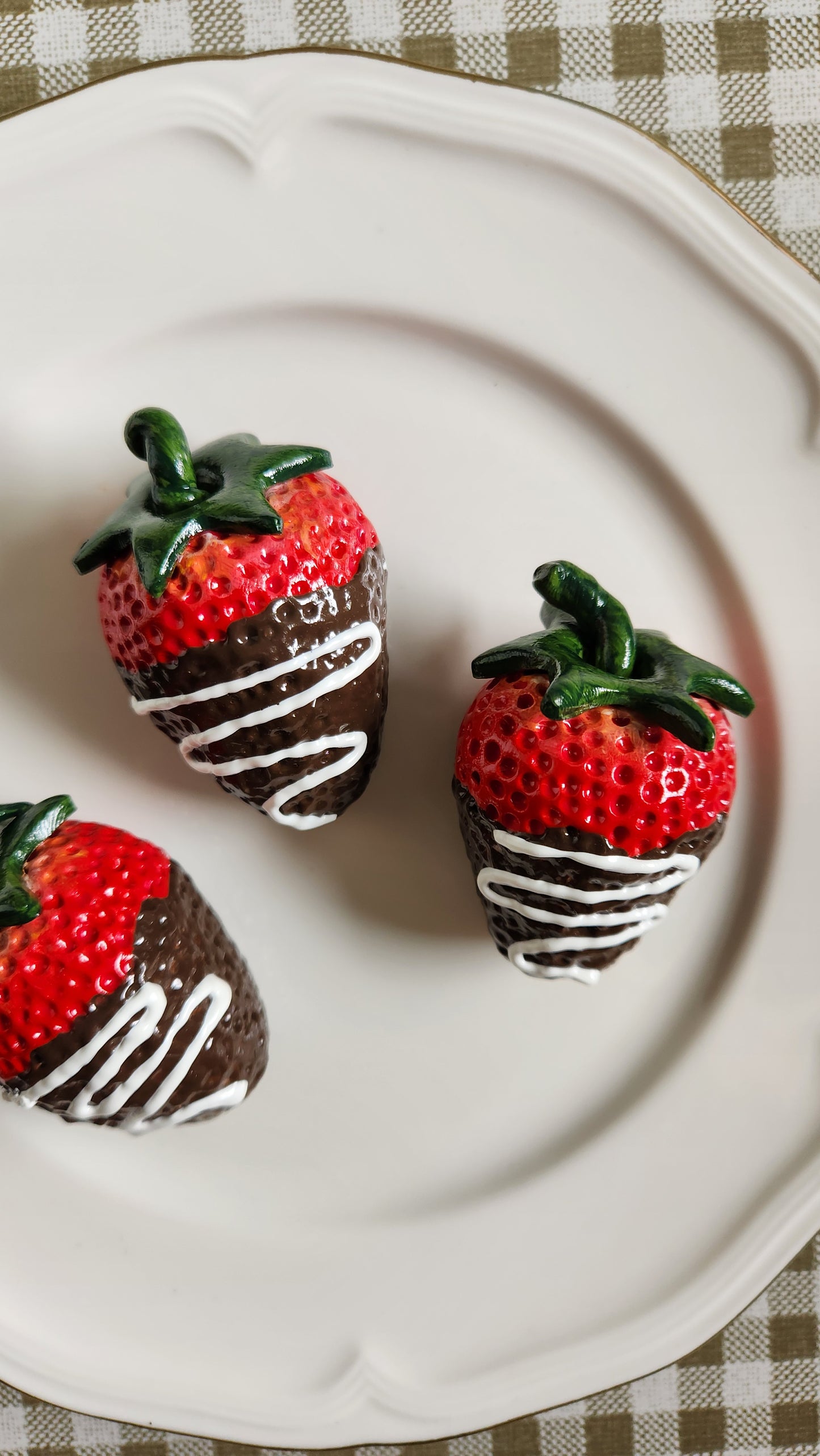 3 Chocolate Dipped Strawberries — Handcrafted Food Sculpture