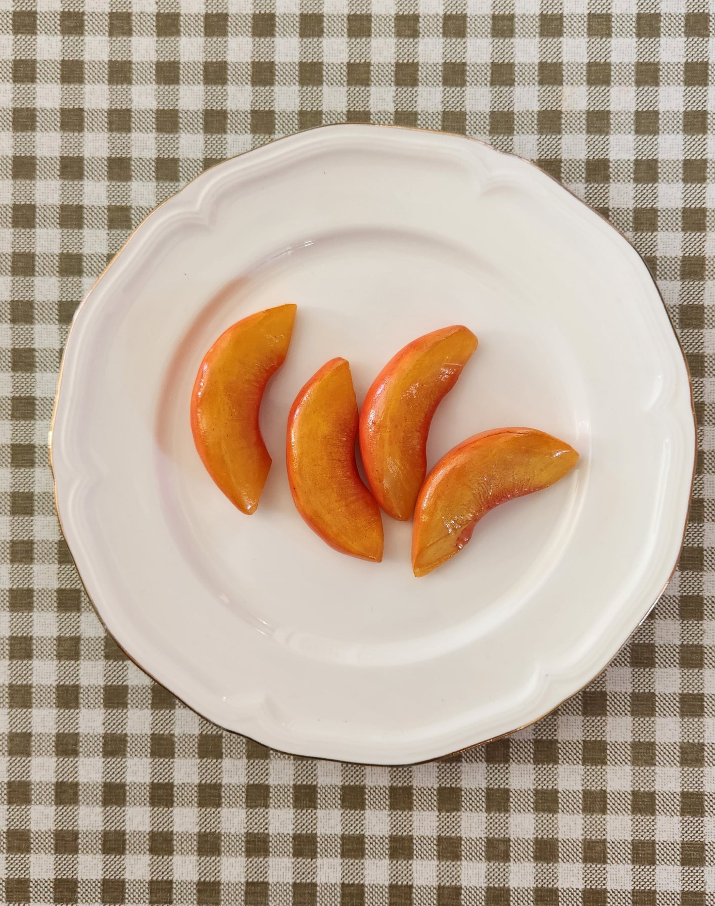Set of 4 Sliced Peaches — Handcrafted Food Sculpture