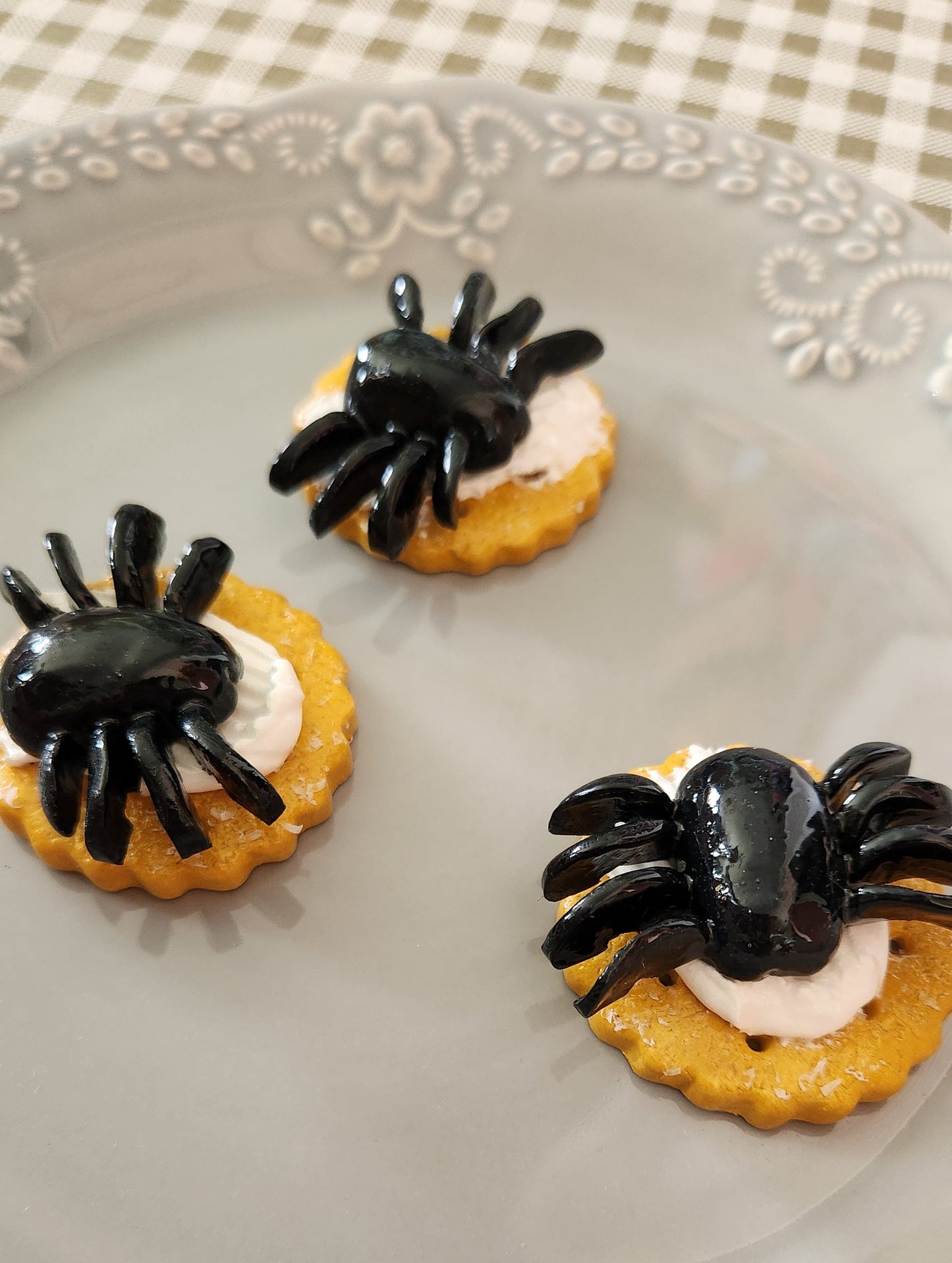 Set of 3 Olive Spider Crackers— Handcrafted Food Sculpture