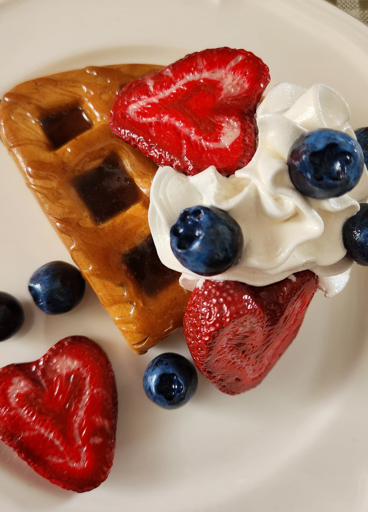 Berry Waffle — Handcrafted Food Sculpture,  Fake Food, Plate Wall Food Decor