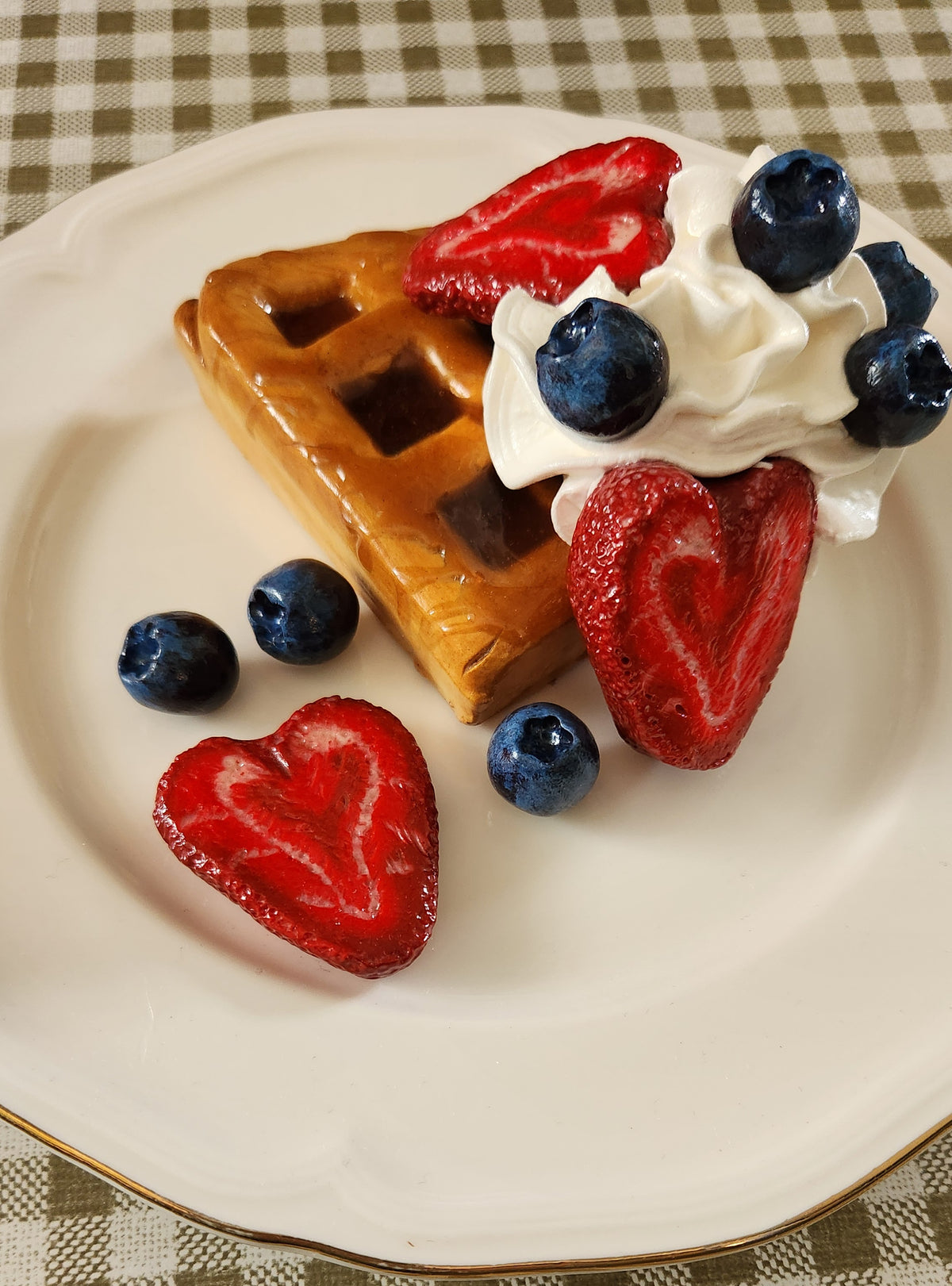 Berry Waffle — Handcrafted Food Sculpture,  Fake Food, Plate Wall Food Decor