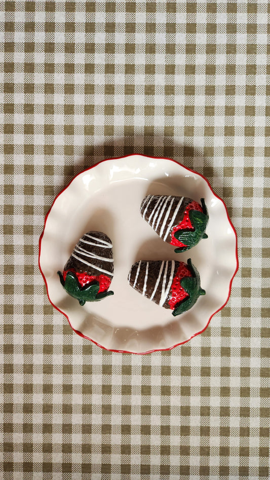 3 Chocolate Dipped Strawberries — Handcrafted Food Sculpture